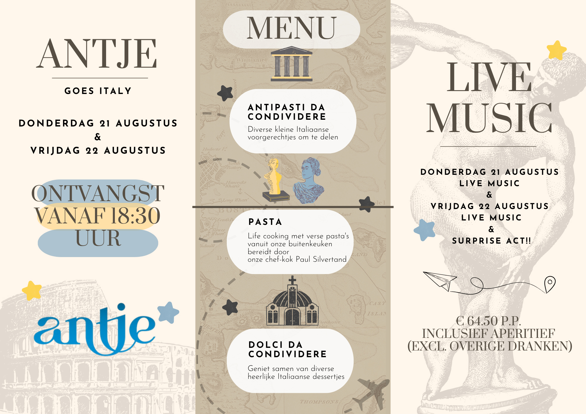 Blue and Beige Illustrative Trend Style Rome Weekend Itinerary T